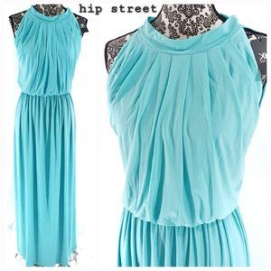 KOH KOH Sleeveless Halter Neck Blouson Maxi Stretch Goddess Dress L NWT